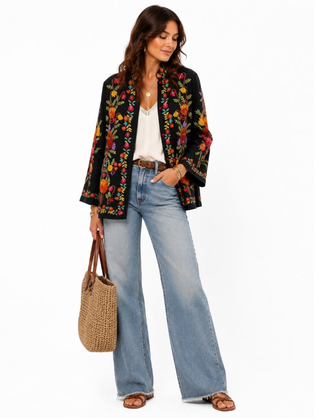 Vintage Embroidered and Embellished Silk Floral‎ Jacket
